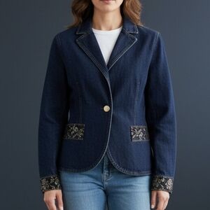 VTG FOCUS LIFESTYLE 1990s Floral Metallic Brocade Denim Jean Jacket